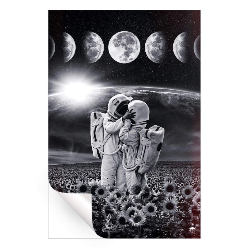 Pareja Astro Quitando Casco Black and White Wall Art by Seamless