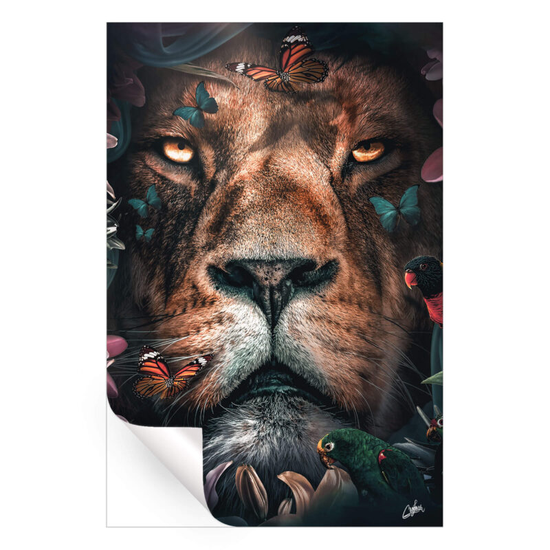 Floral Lion Dark Wall Art by Zenja Gammer