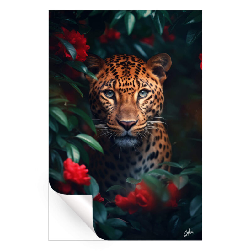 Leopard Flowers Green Wall Art by Zenja Gammer