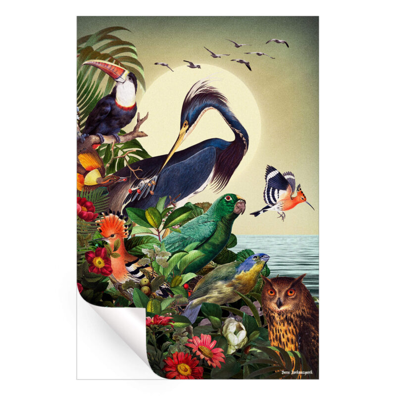 Birds World Green Wall Art by Burcu Korkmazyurek