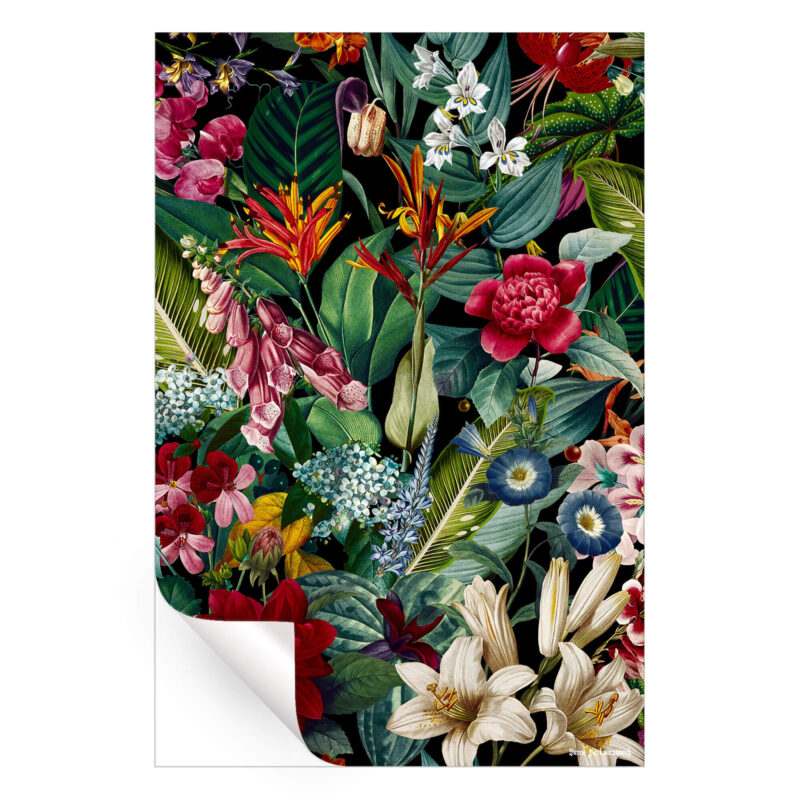 Chintzy Florals Night Dark Wall Art by Burcu Korkmazyurek