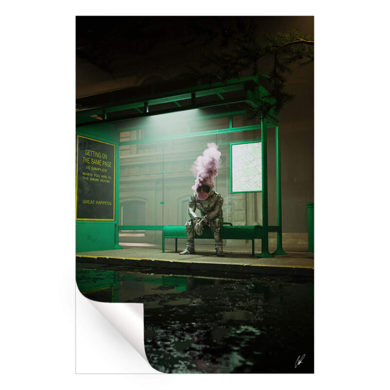 Astro Bus Stop Dark Wall Art by CaptvArt