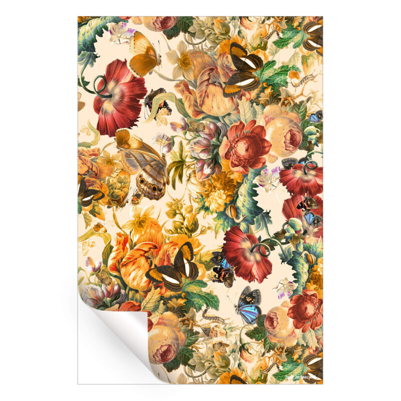 Butterfly and Floral Pattern Colorful Wall Art by Burcu Korkmazyurek