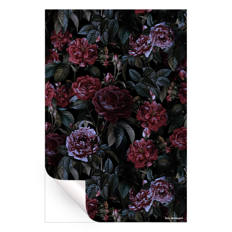 Roses Moon Garden Dark Wall Art by Burcu Korkmazyurek