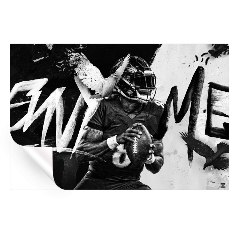 Lamar Jackson Black and White Wall Art by Jay X Clay