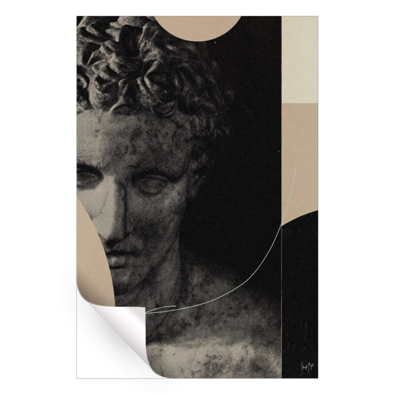 Surreal marble statue with neutral geometric shapes and delicate lines.