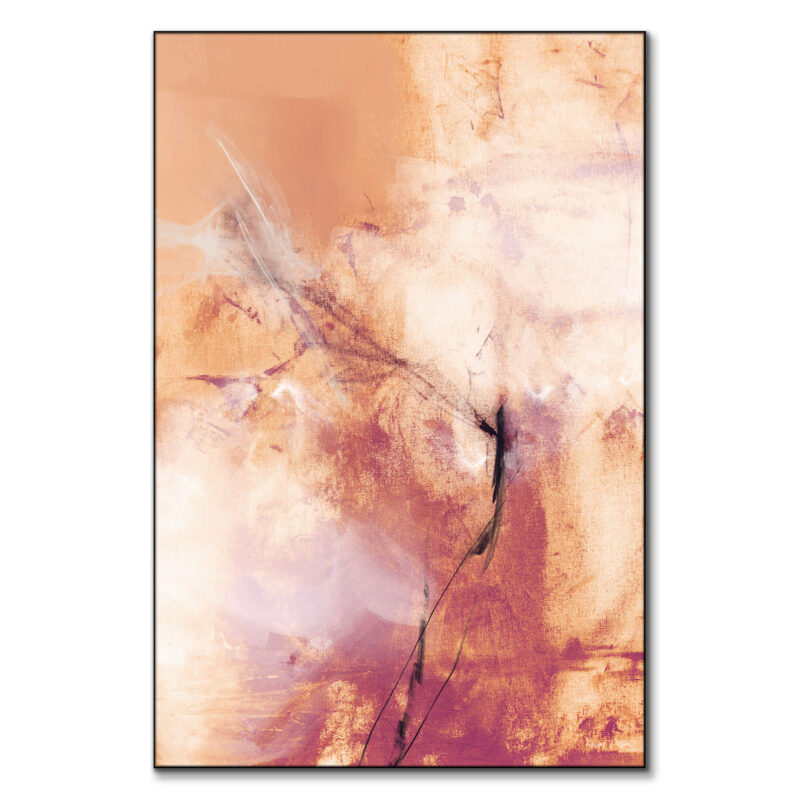 Abstract painting in orange and dusty rose.