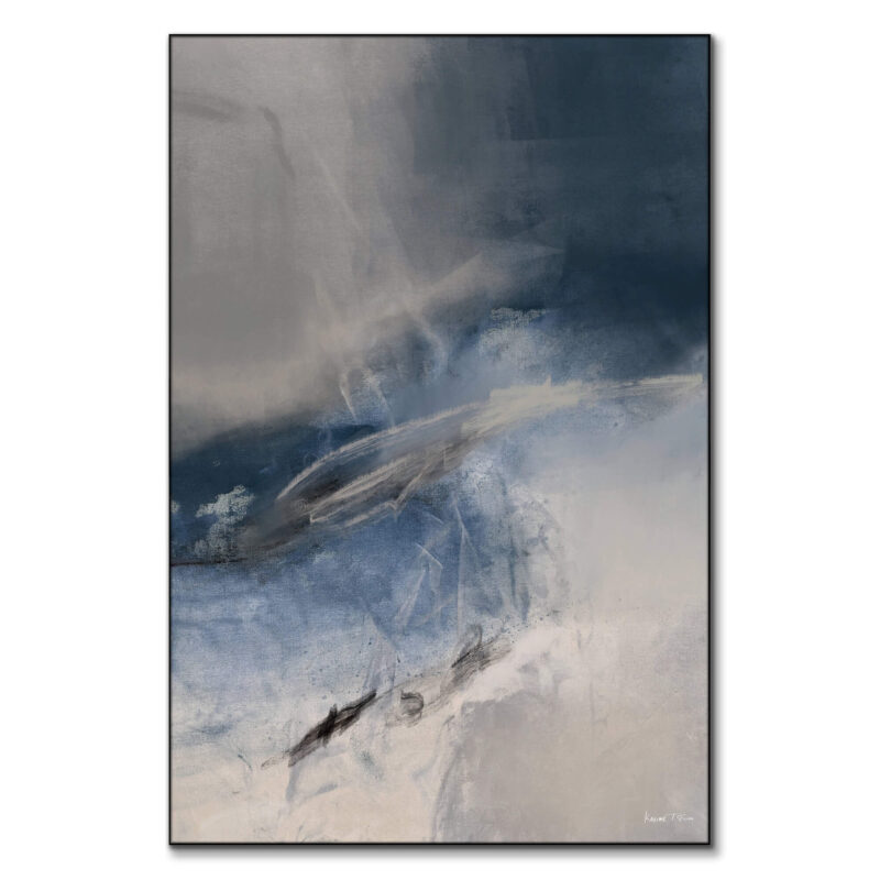 Abstract artwork in blues and grays, with soft strokes and gentle color gradations.