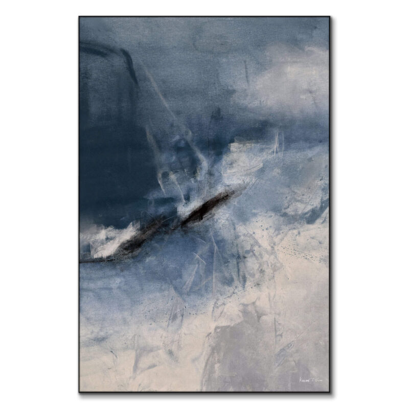 Serene abstract landscape in blues and grays brushstrokes.