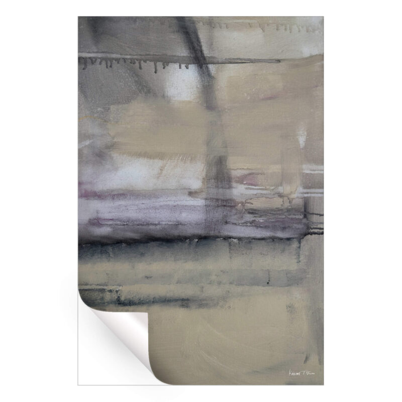 Painting with soft earthy tones with textured lines and drips.