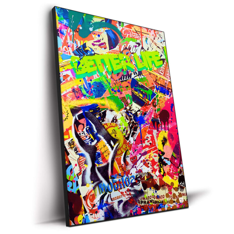 Spray Paint artwork with bright colors, street art elements, and "BETTER LIFE" painted in green.