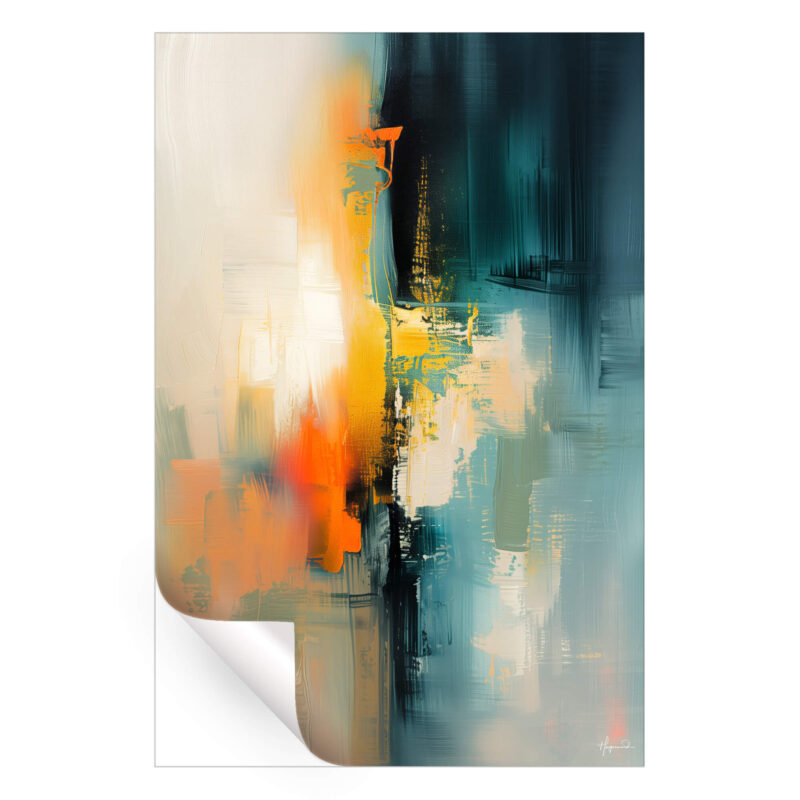 Abstract vibrant orange and yellow transition to calming teal and blue.