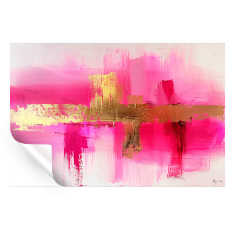 Vibrant pinks with a bold horizontal gold streak in the center, create a lively effect.