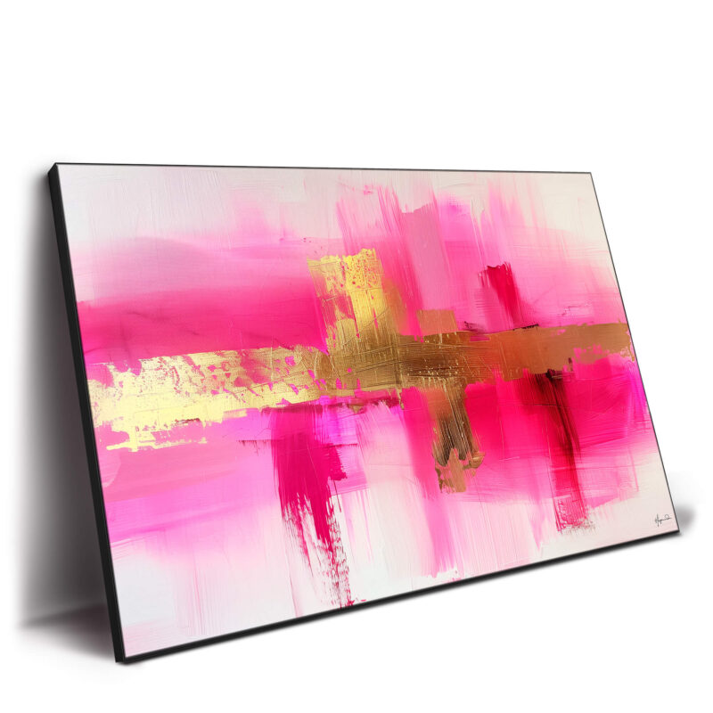 Vibrant pinks with a bold horizontal gold streak in the center.