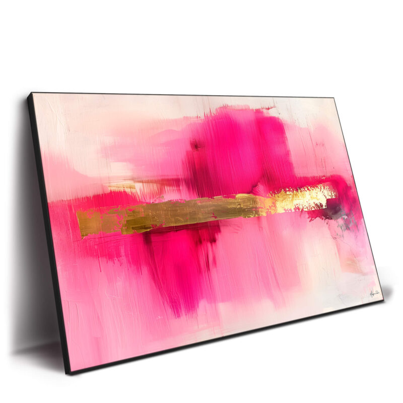 Vibrant pinks with a bold horizontal gold streak in the center, creating a lively and striking visual effect.