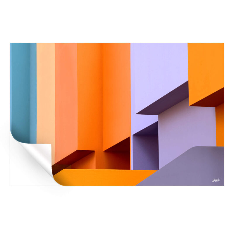 Building with teal, orange, and lavender blocks and geometric forms.