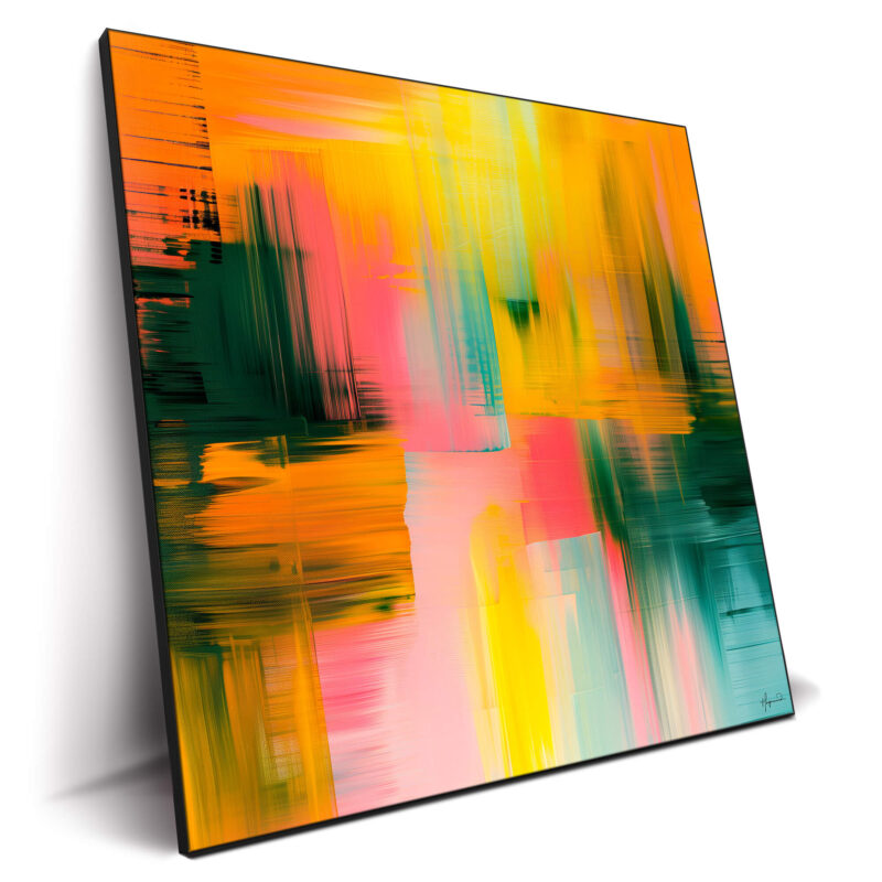 Vibrant abstract contemporary wall art with bold colors and energetic brush strokes.