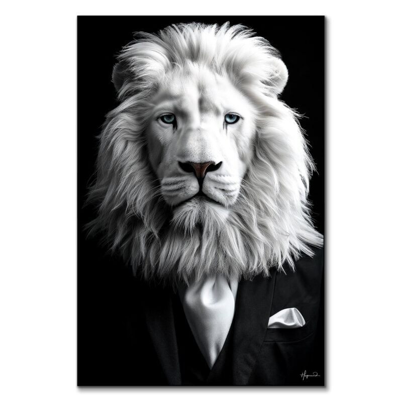 White Lion Dark Wall Art by Philippe HUGONNARD