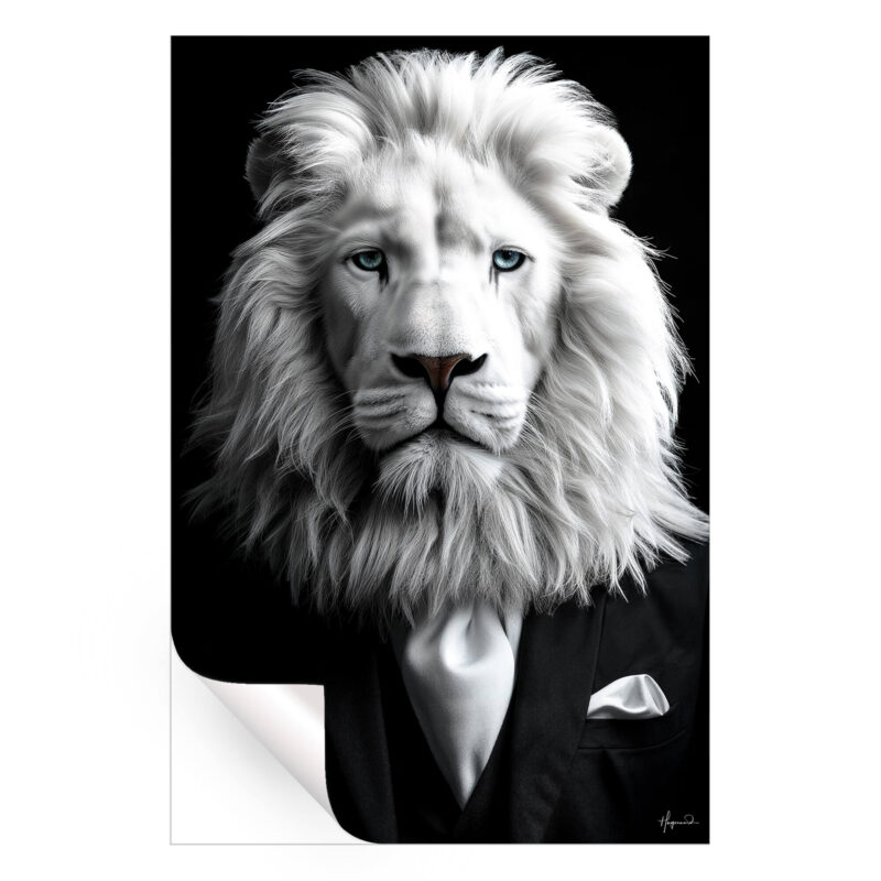 White Lion Dark Wall Art by Philippe HUGONNARD
