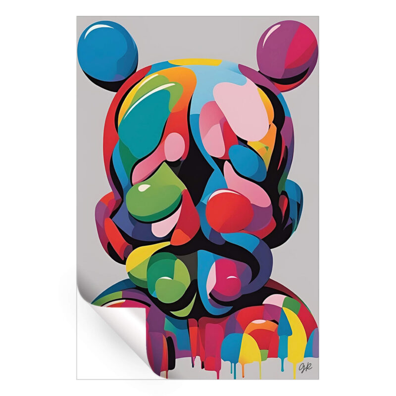 Abstract artwork of Mickey Mouse featuring colorful shapes and playful design.