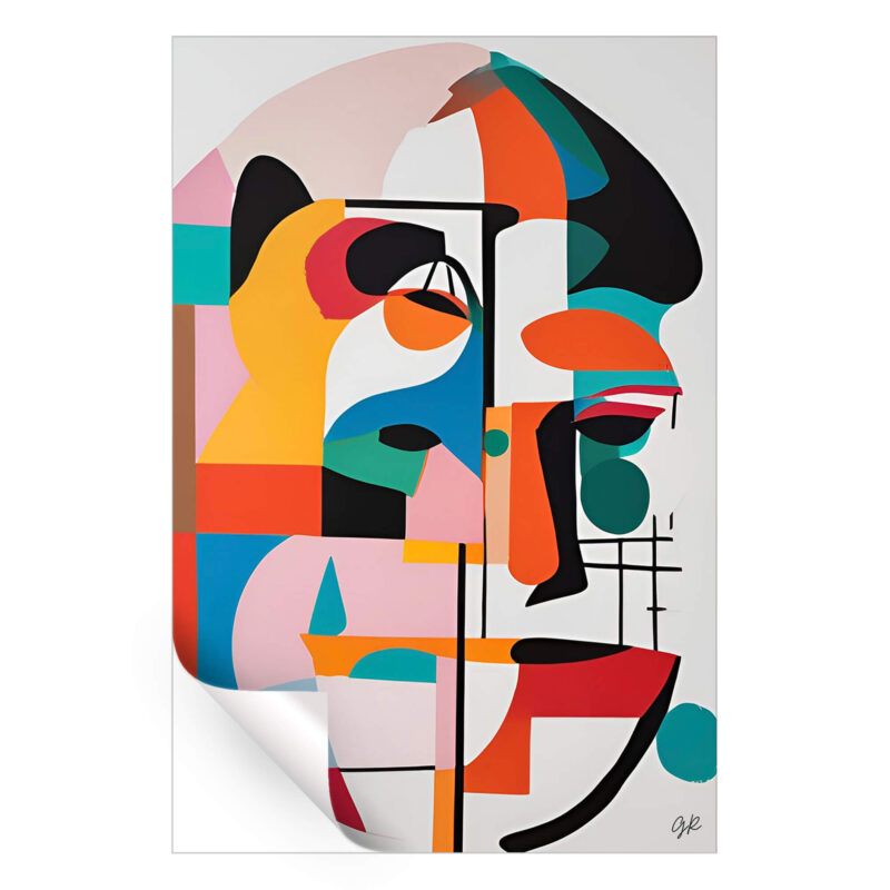 Vibrant abstract face artwork with bold colors and engaging design.
