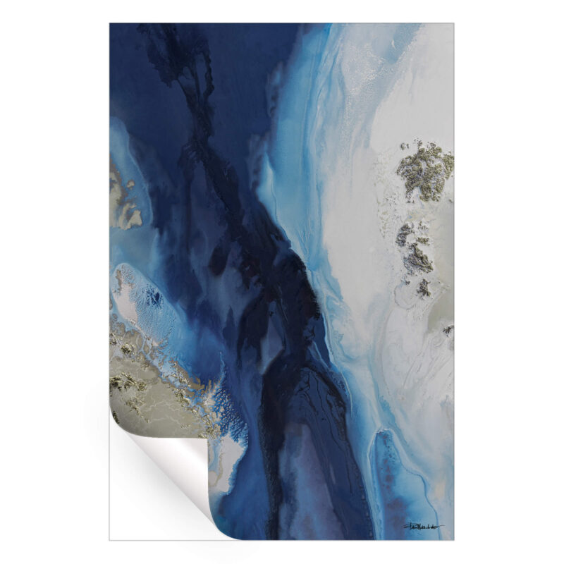 Mixed media ocean-inspired artwork using blues and greens to create depth and texture.