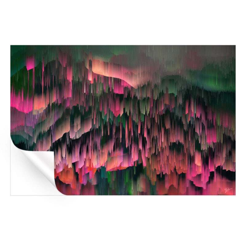 Abstract digital artwork featuring vibrant pink and green hues blended into a textured design.