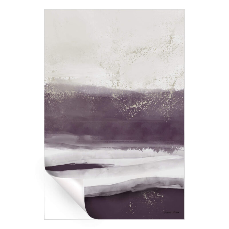 Abstract artwork featuring soft purple, violet, and gray hues, with fluid brushstrokes and a sense of gentle movement.