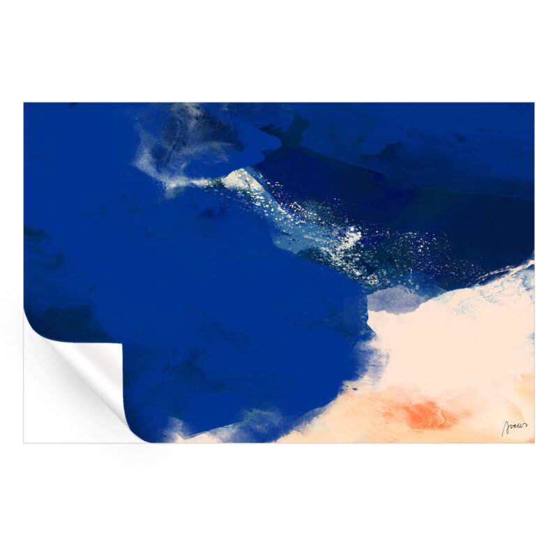 Contemporary abstract art in vibrant blue, coral, and white tones.