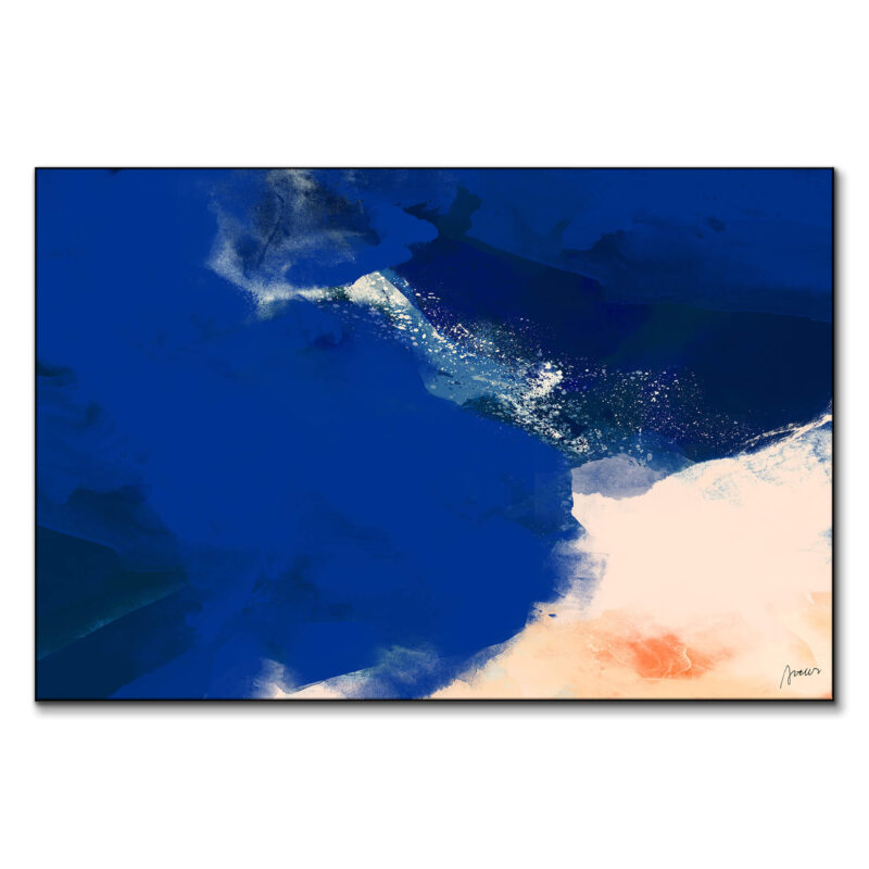 Contemporary abstract art in vibrant blue, coral, and white tones.