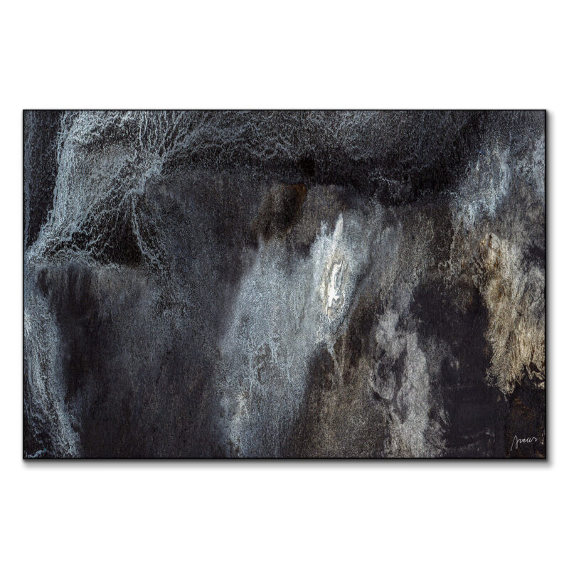 Dark neutral abstract texture art with deep charcoal and black tones.