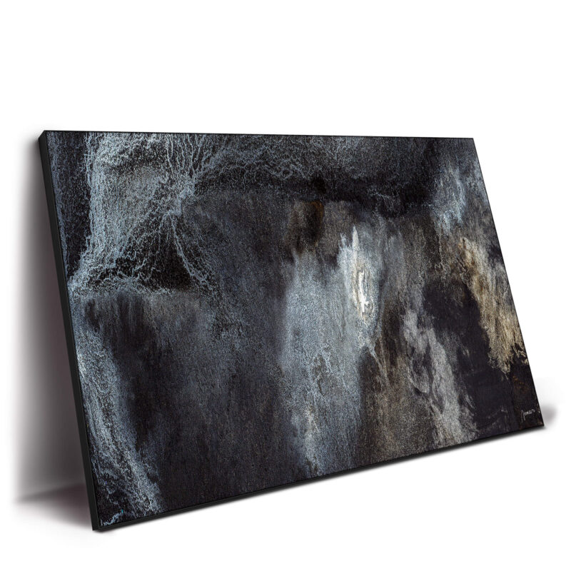 Dark neutral abstract texture art with deep charcoal and black tones.