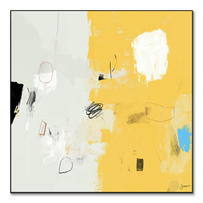 Modern abstract artwork in yellow and white, with sharp contrasts and smooth gradients.