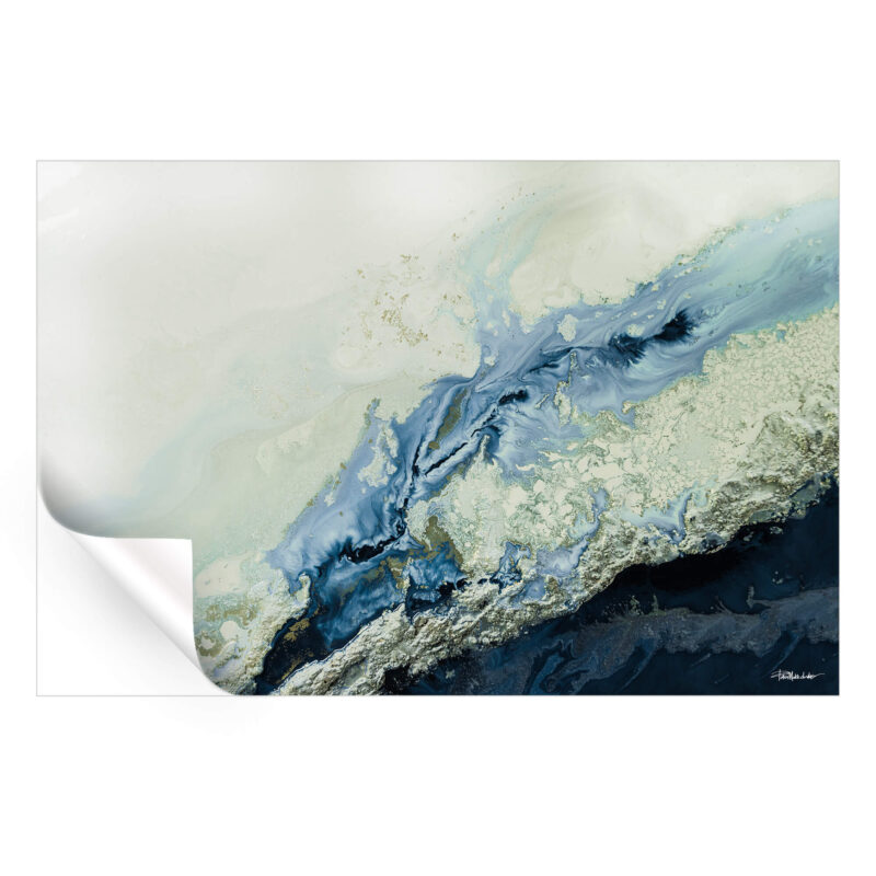 Abstract ocean painting with turquoise waves blending with beige and cream hues, capturing the essence of the sea.