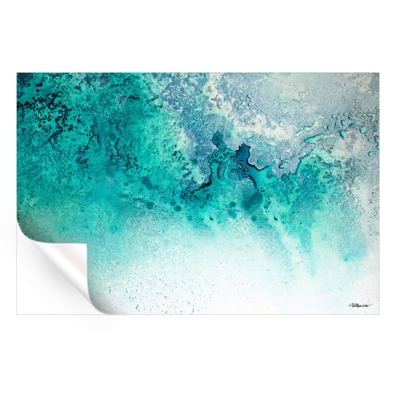 Abstract ocean artwork in vibrant turquoise and teal, textured to evoke the movement of the sea with hints of foam.