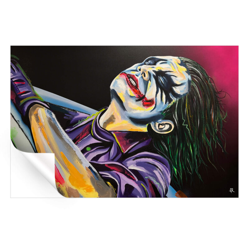 Joker pop art portrait with vibrant colors depicting a chaotic, expressive image of the character.