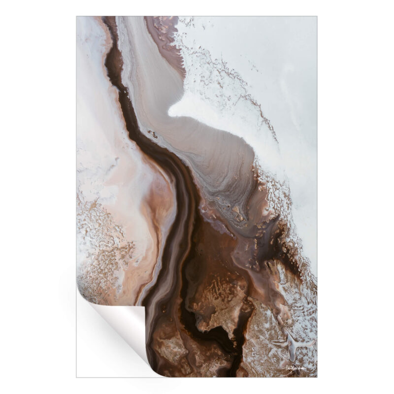 Abstract artwork featuring flowing earthy brown, copper, and white tones with organic textures.