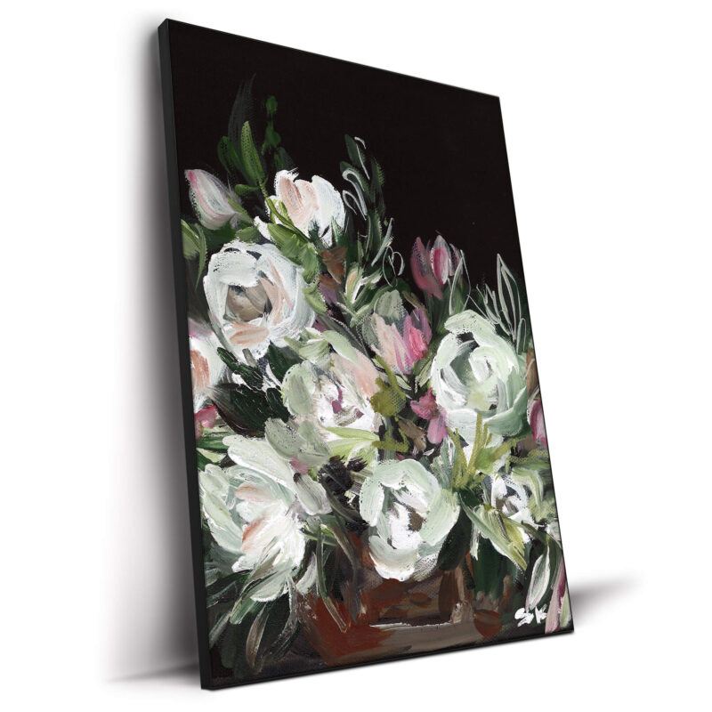 Pink and White Bouquet Black Wall Decor by Shelby Kregel