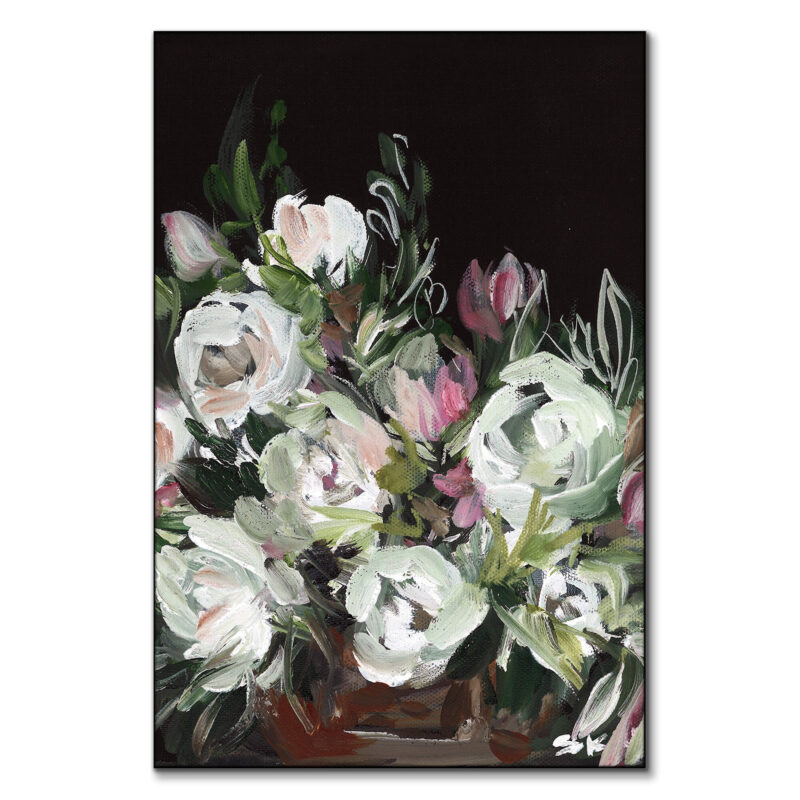 Pink and White Bouquet Black Wall Art by Shelby Kregel