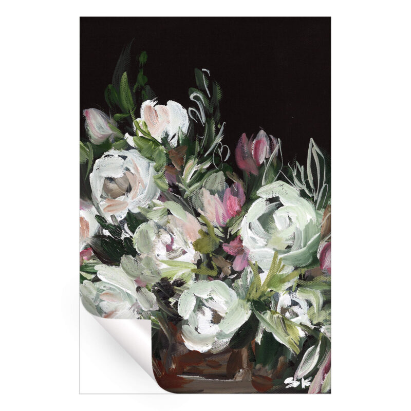 Pink and White Bouquet Black Wall Art by Shelby Kregel