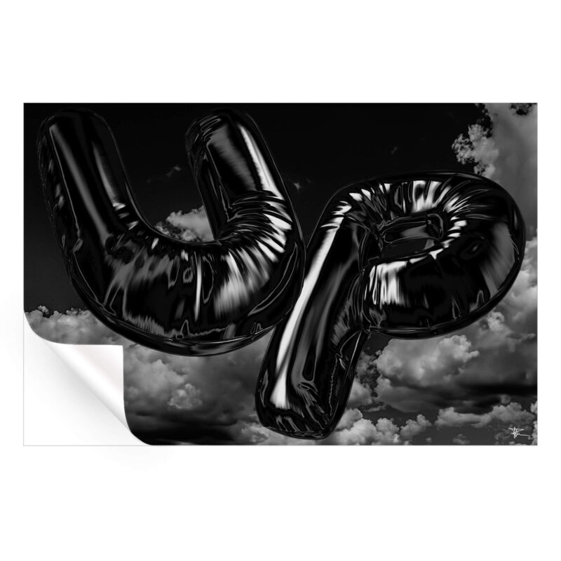 Metallic Up Balloons Black and White Wall Art by P Muir Art