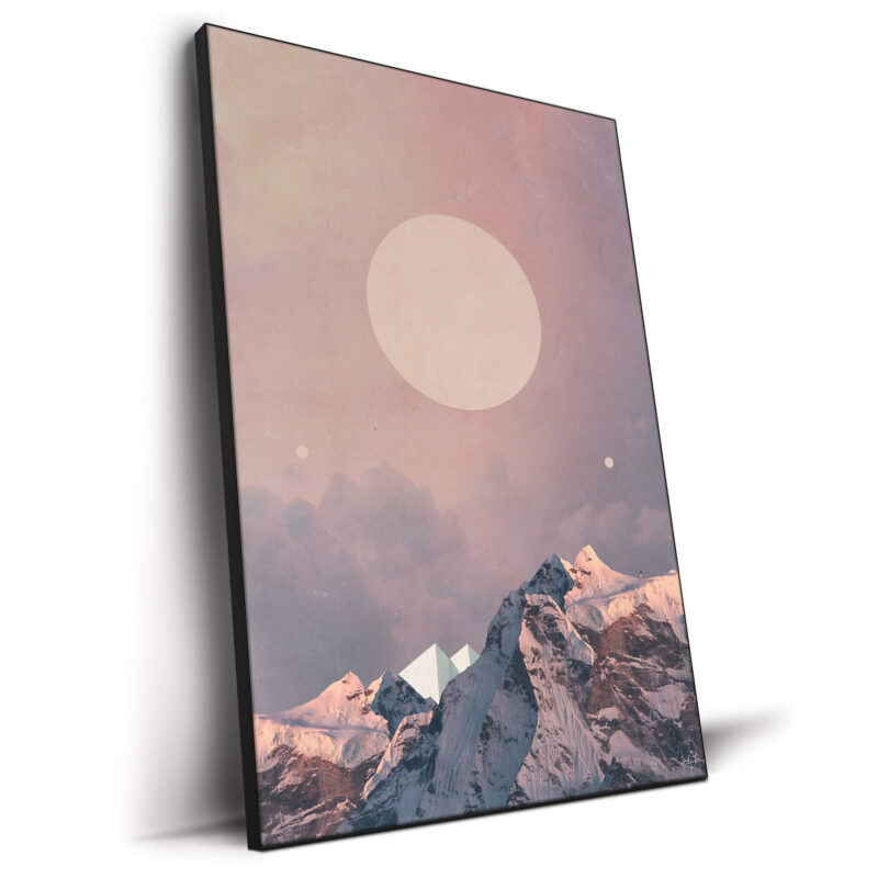 pastel surreal moon sun over mountain landscape