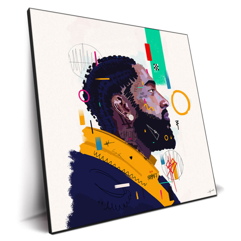 rapper nipsey hussle art on a pop white background