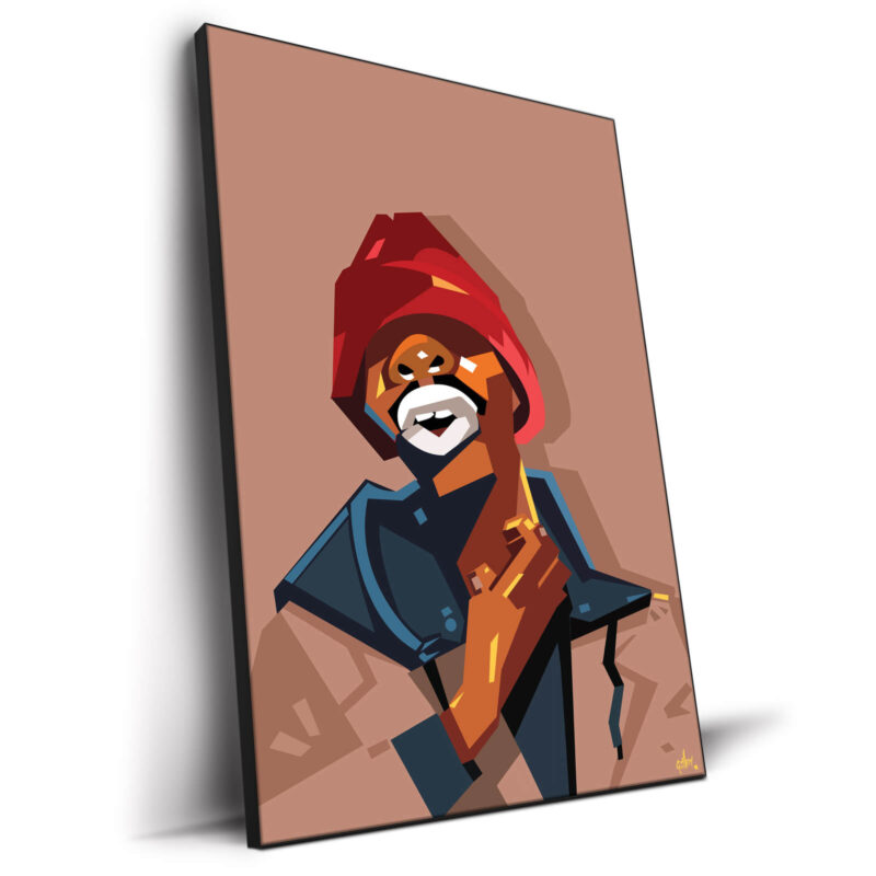 Stylized, abstract illustration of Tyrone Biggums, a character portrayed by Dave Chappelle, wearing a red beanie and a dark jacket.