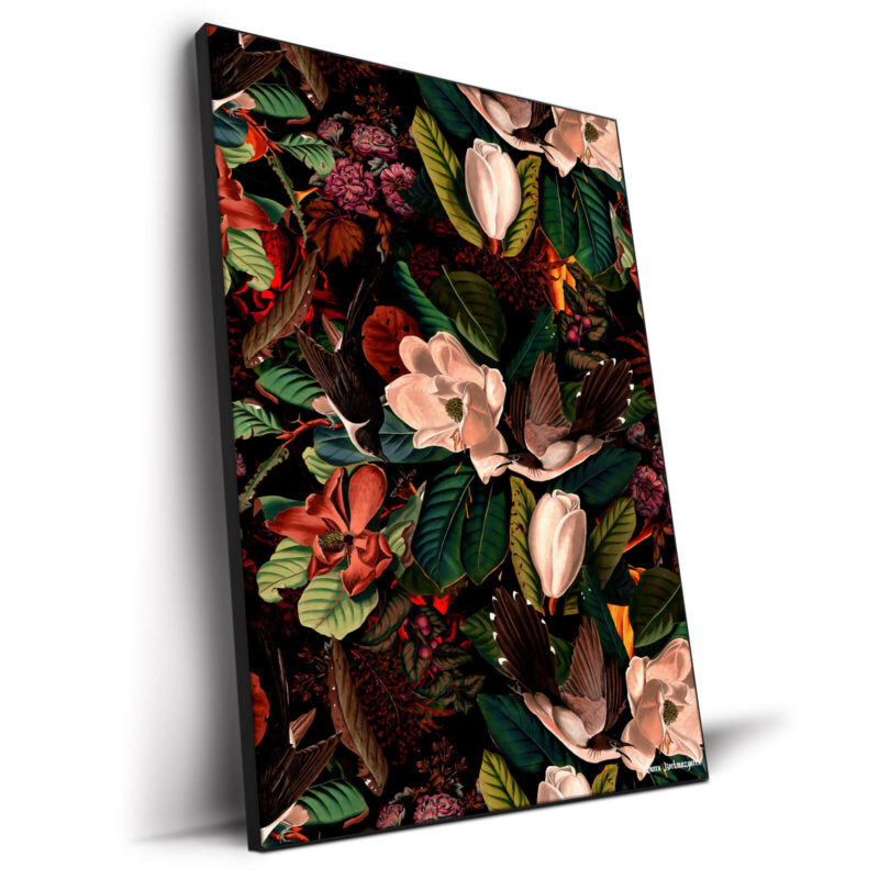 Floral And Birds XXI Dark Wall Decor by Burcu Korkmazyurek