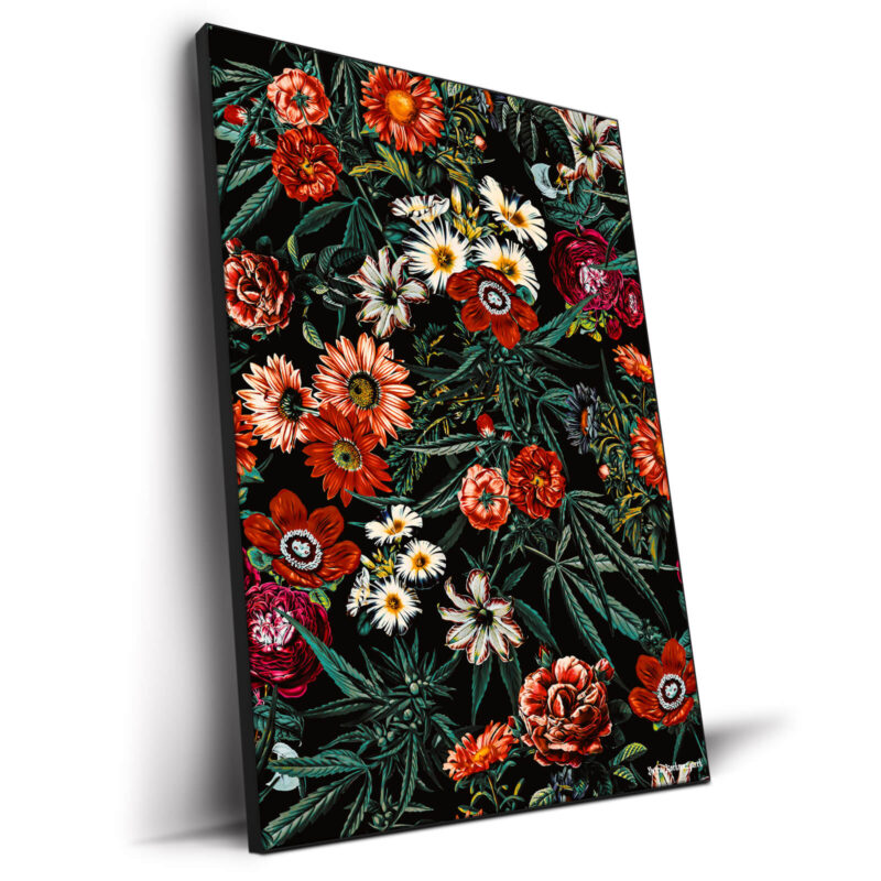 Marijuana and Floral Dark Wall Decor by Burcu Korkmazyurek