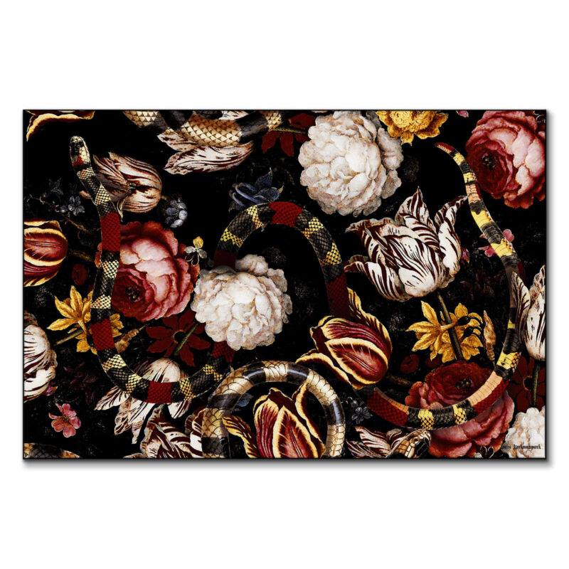Floral Snake Dark Wall Art by Burcu Korkmazyurek