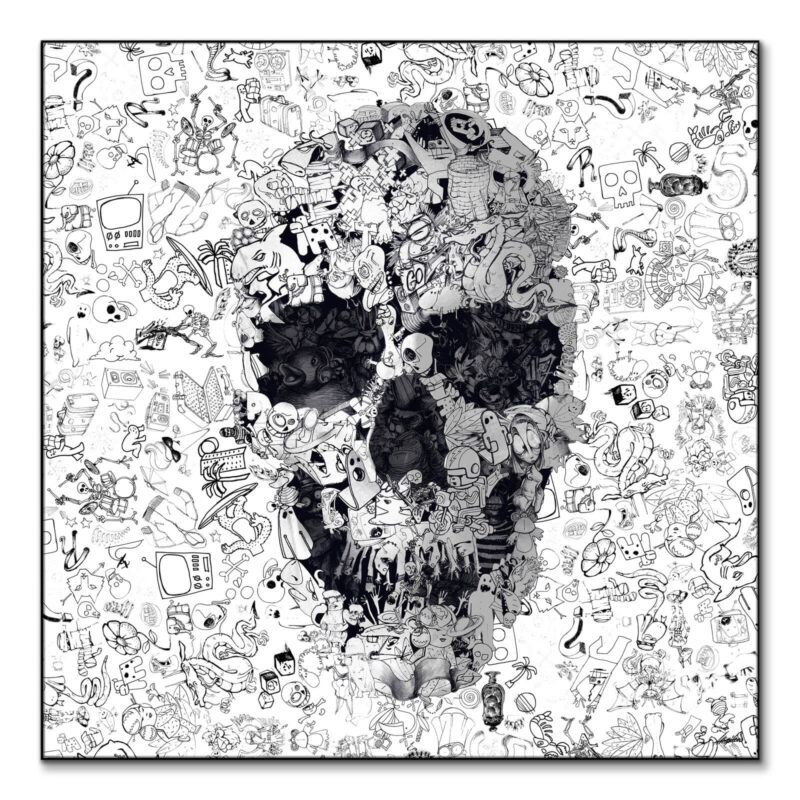 Doodle Skull Black and White Wall Art by Ali Gulec