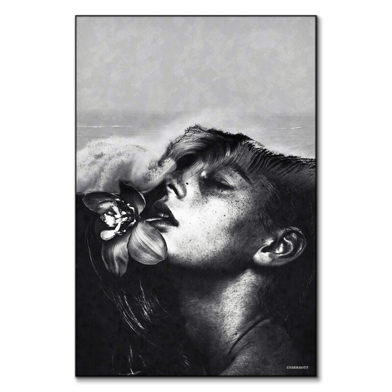 Flowers and Waves Black and White Wall Art by Underdott