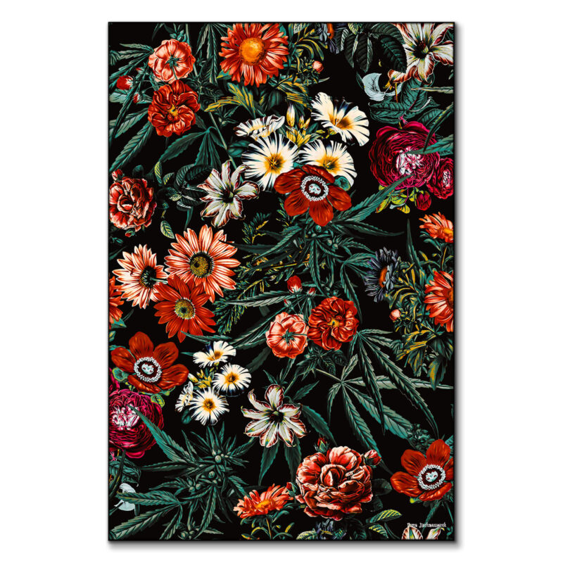 Marijuana and Floral Dark Wall Art by Burcu Korkmazyurek
